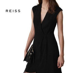 REISS Black Ali Cap Sleeve Wrap Mini Dress Size 8
